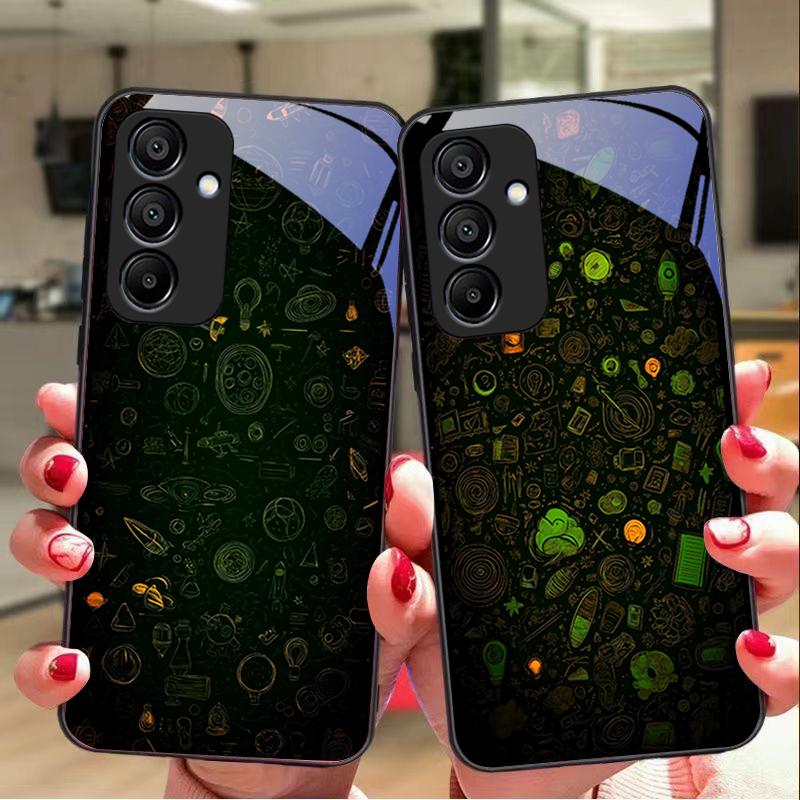 Dream Space Svart Grön För Samsung Galaxy A15 5G 54 4G 51 50 24 35 90 71 12 51 53 52S 80 22 34 Svart Härdat Glas Telefonfodral
