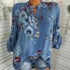 2023 Women's Lightweight French Collar Loose Fit Printed Long Sleeve Shirt