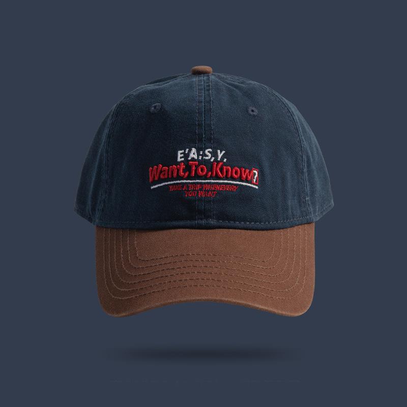 Retro color matching letter embroidery baseball cap female spring and summer versatile face small soft top cap male