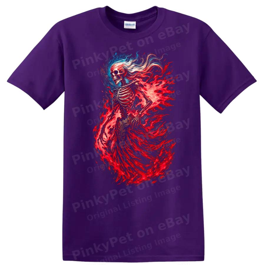 Skeleton Fire Spirit Fantasy T Shirt Graphic Art Halloween Tee