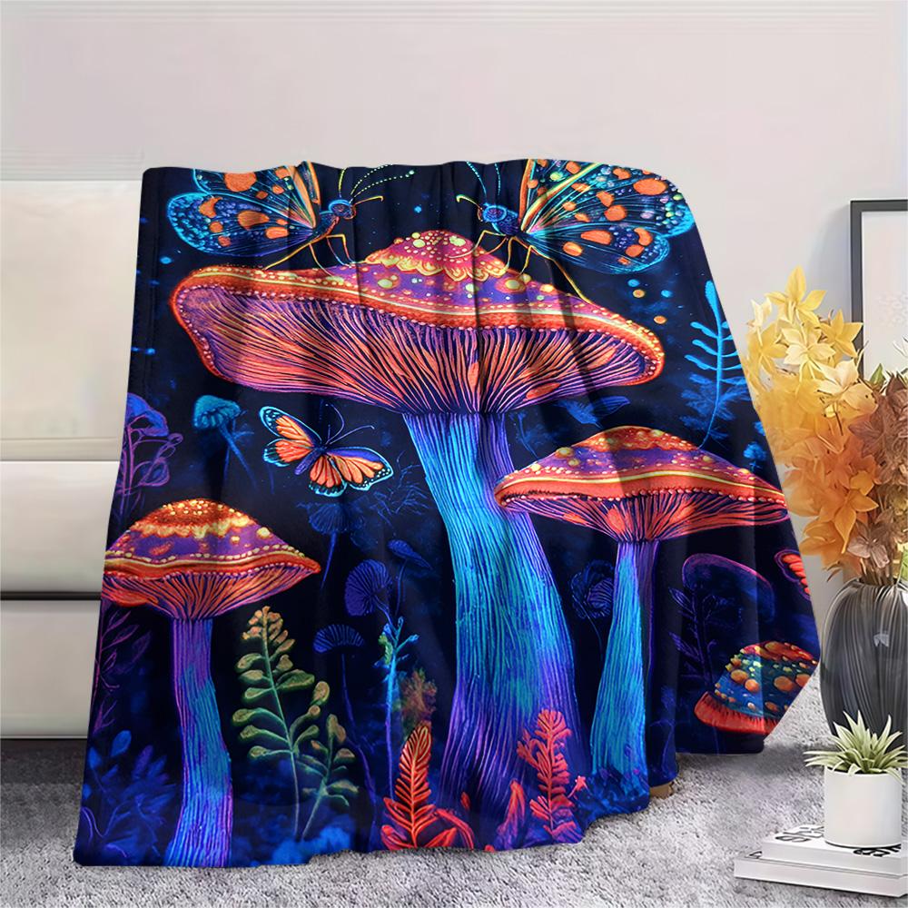 Mushroom Print Flannel Blanket, High quality Comfortable for All Seasons, Home Decor, Warmth and Comfort, Perfect for Christmas Gifts