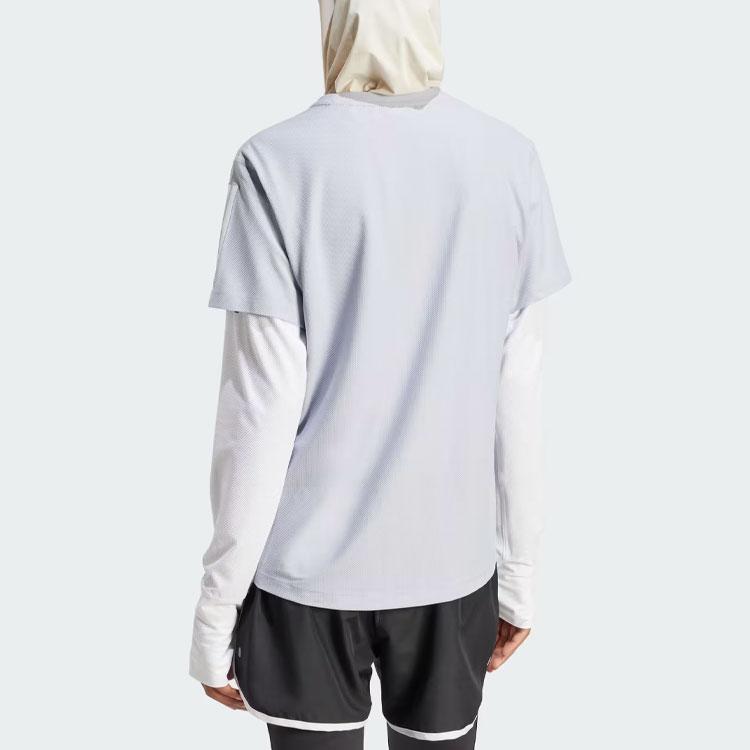 Adidas Three Stripe Color Block Running Short Sleeve Drop Shoulder T-Shirt Women Tops Light-Blue IP2041