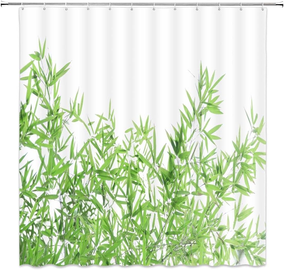 Bamboo Shower Curtain Green Bamboo Forest Tree Japanese Asain Art Rustic Wild Nature Plant Scenic Watercolor Fresh Spa