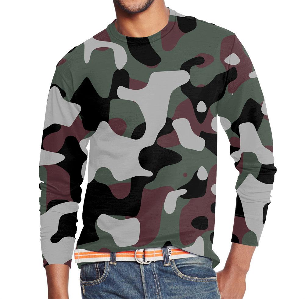 Men's Summer Long Sleeve 3d Camouflage Graphic Print T-Shirt Top Men Streetwear Clothing O Neck Long Sleeve T-Shirt Women's Pullover
