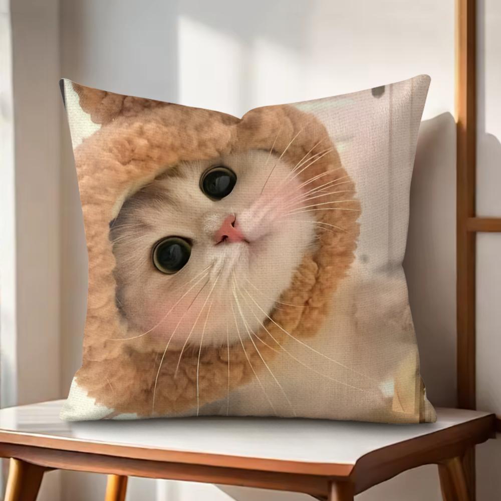 Cute Cat Kawaii Cushion Cover Natural Linen Organic Fabric DoubleSided Printing Couch Pillow Covers Home Decor