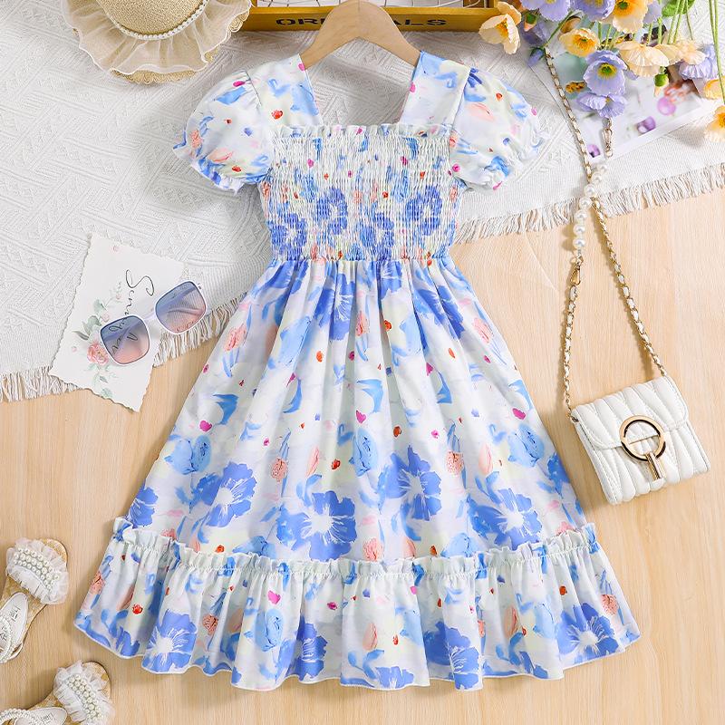2025 Lato Sukienka z bufiastymi rękawami dla dziewczynek Sukienki księżniczki