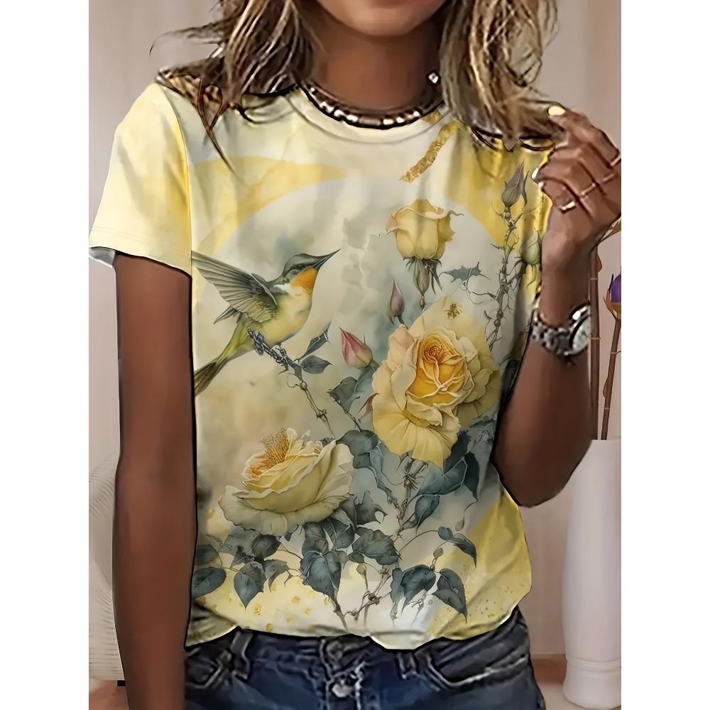 2026 Top Women Flower Printed Women's T-Shirt Oversized T-Shirt 3D Popular Clothes Women Clothing Short Sleeve Tees Blouse
