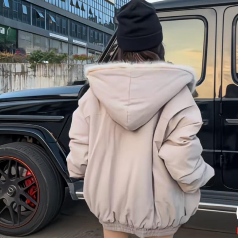 2KWEIRD Women's Winter Thickened Fur Collar Warm Jacket Zipper Hoodie Couple Fashion Fashion Fashion Casual Loose Jacket Top