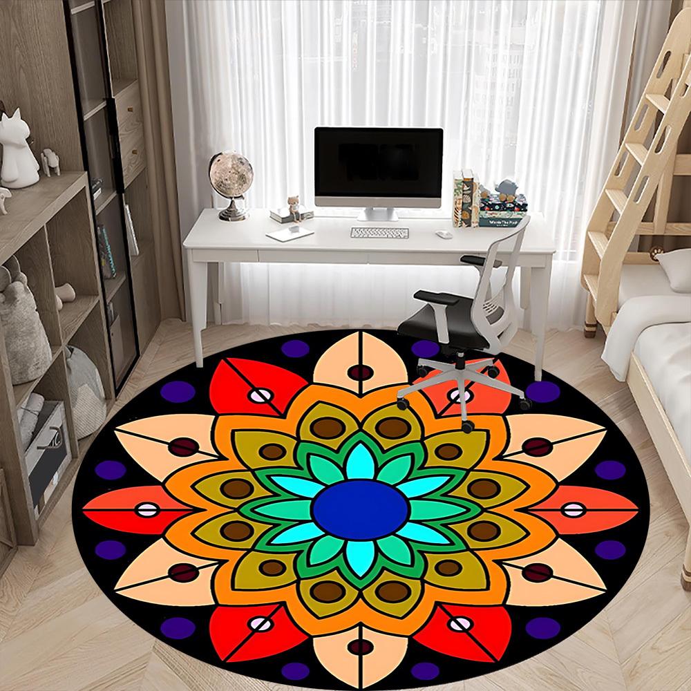 1pc Mandala Artwork Carpet, Round Non Slip Durable Large Size Office Carpet, Suitable for Office