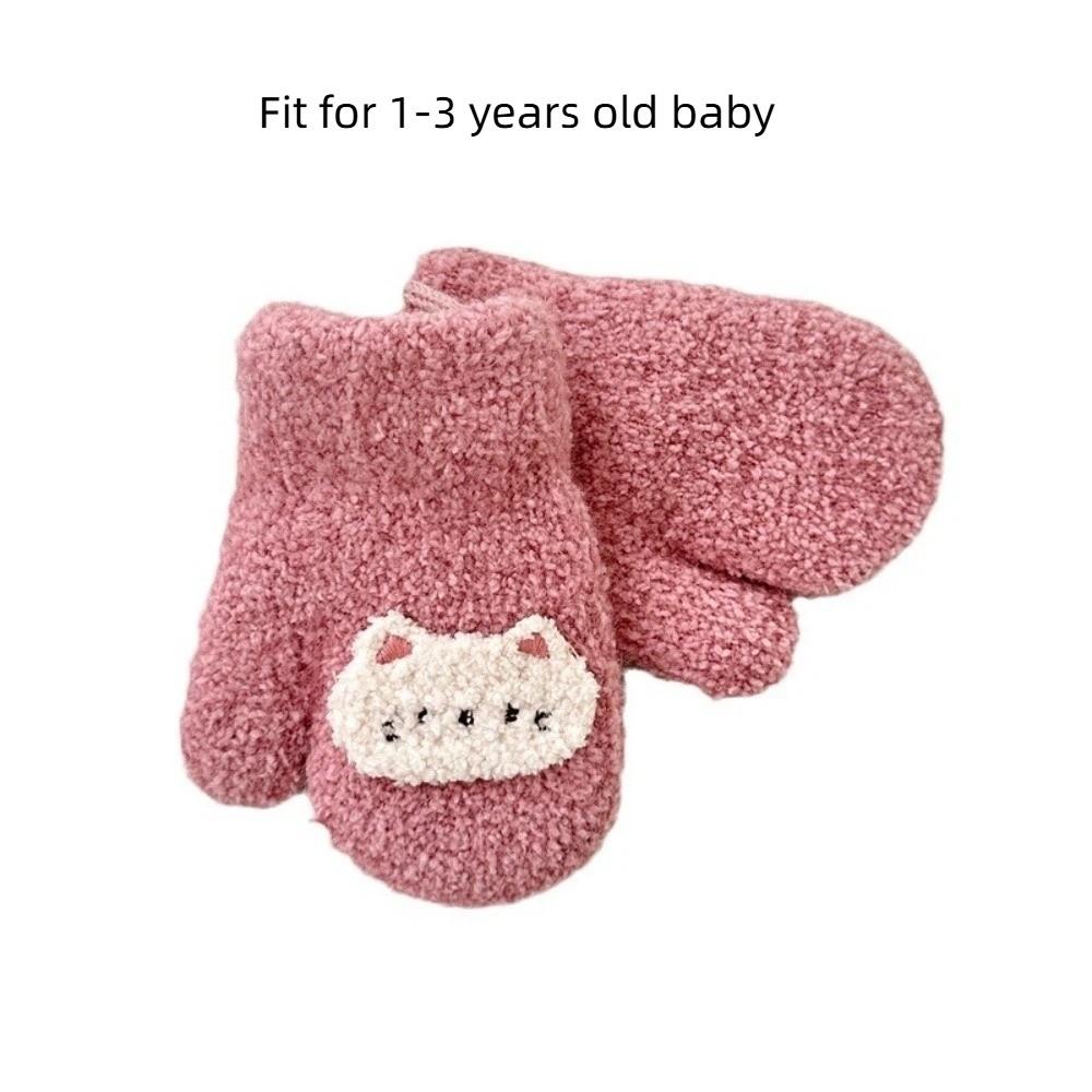 Cute Cartoon Baby Mittens Thick Anti Cold Children Gloves Double Layer Hanging Neck Gloves 1-3Year Girl Boy