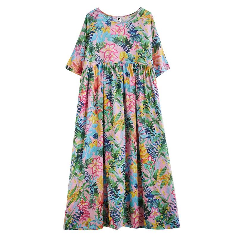 Krátký rukáv Velké bavlněné vintage květinové nové šaty pro ženy ležérní volné dlouhé léto