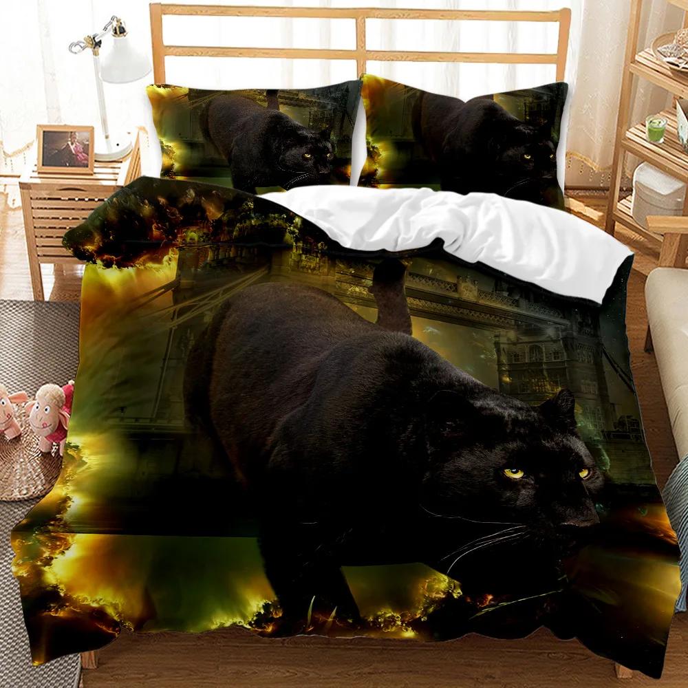 Ferocious Cat Duvet Cover Set African Blue Ferocious Cat Wildlife Twin Bedding Set Double Queen King Size Polyester Qulit Cover