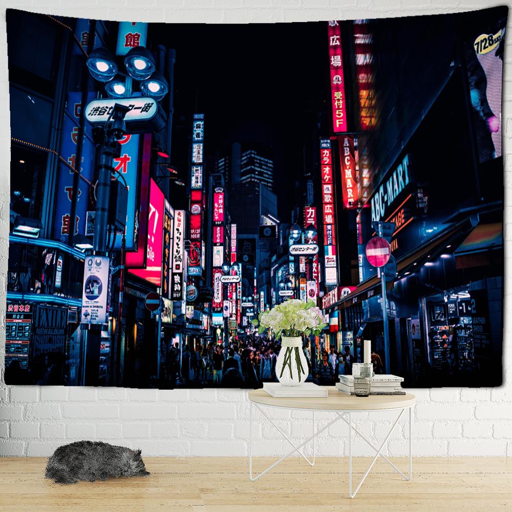 Tapestry s nočním pohledem na Tokio Psychedelická látka na pozadí čarodějnictví Nástěnná dekorace Cikánský domov Dekorace místnosti