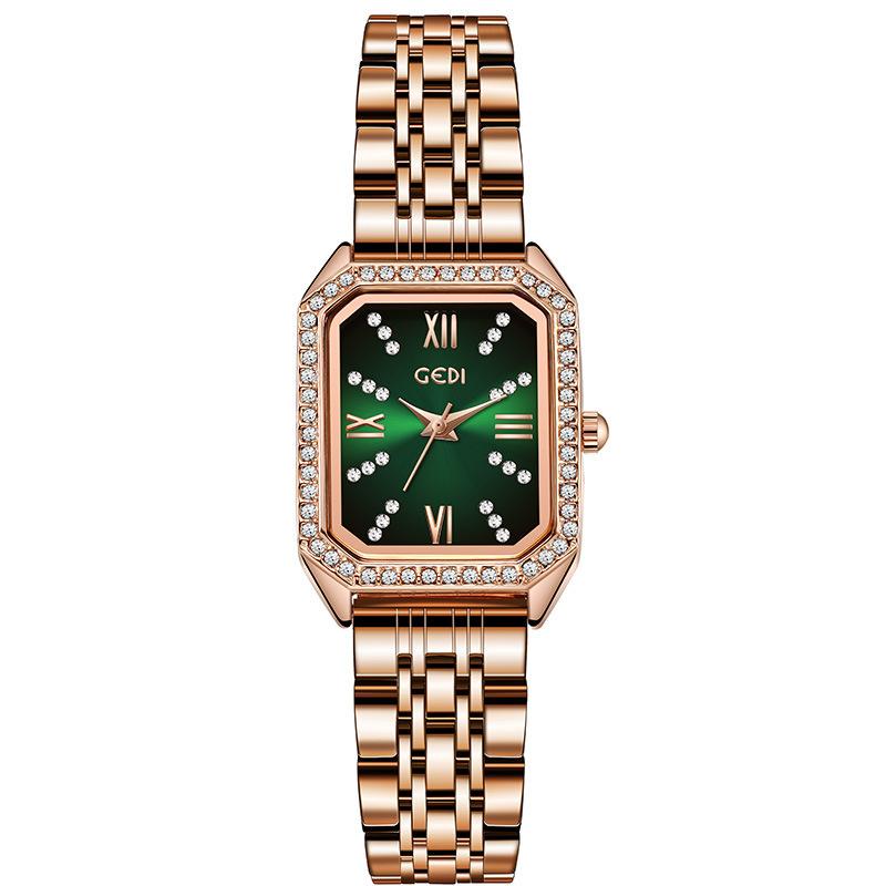

Women S Fashion Light Luxury Gypsy Waterproof Stainless Steel With Niche Square Green Plate Waterproof Quartz Watch