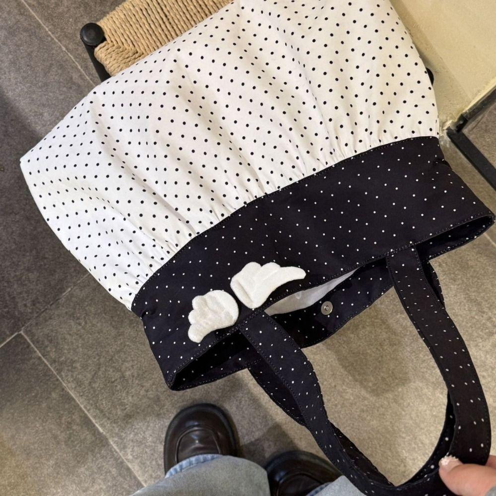 Fashion Large Capacity Polka Dot Tote Bag Wing Decor Polka Dot Wing Decor Shoulder Bag Lightweight Casual Shopping Bag Commuting