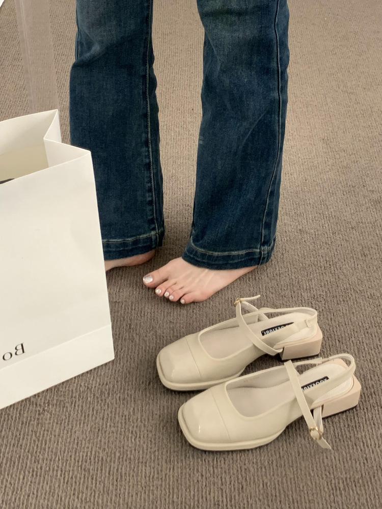 Design sense niche French retro square head Mary Jane shoes fairy style thick heel bag head sandals empty single shoes