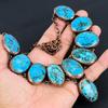 Blue Turquoise Handmade Gemstone Necklace, Copper Electroformed Antique Jewelry Adjustable Chain Necklace, For Engagement Gift