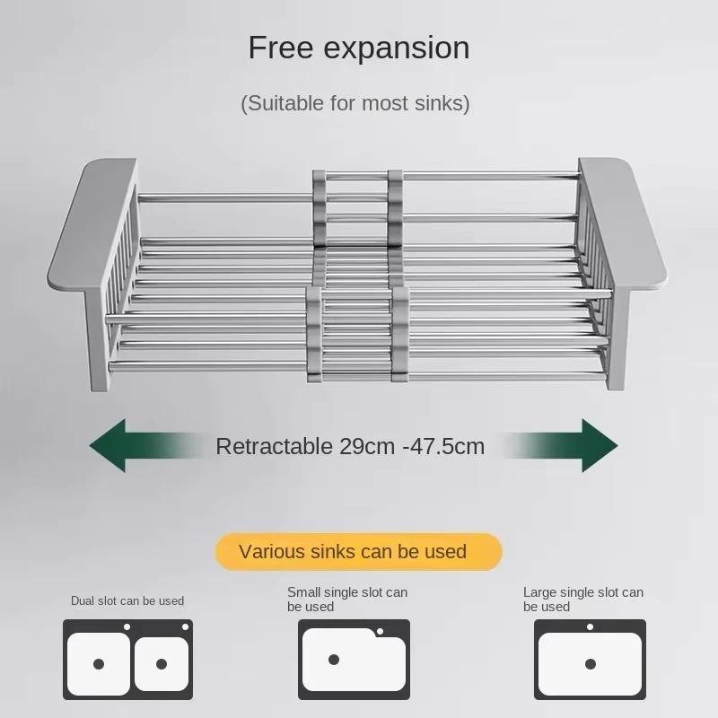 Extend Kitchen Sink Drain Basket Adjustable Retractable Sink Drain Basket Kitchen Sink Stainless Steel Vegetable Drain Rack