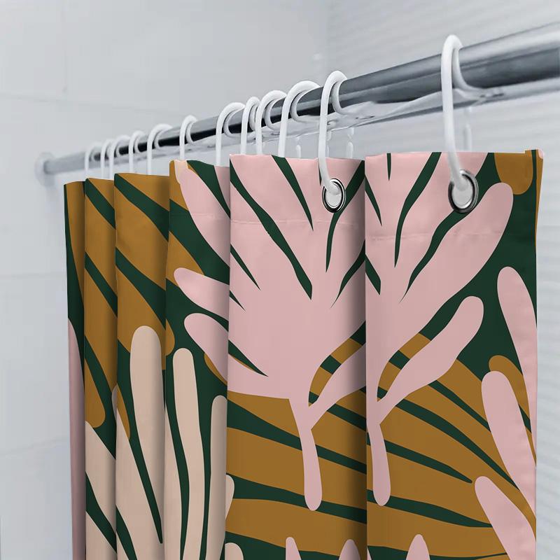 Pink Palm Leaves Shower Curtain Green Gold Colorful Bathtub Liner For Home Bathroom Decor Size 69X70 In