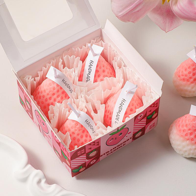 4pcs Strawberry-Shaped Miniature Scented Candles Realistic Fruit-Scented Aromatherapy Candles Perfect As a Trendy Photo Prop
