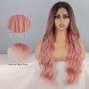 XINRAN Women Long Wavy Ombre Pink Wig Without Bangs Synthetic Fiber Natural Wavy Lace Front Cosplay Daily Wear Wig