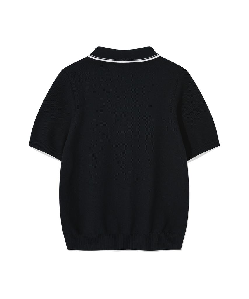COVERNAT WOMAN Collared Half Knit Navy
