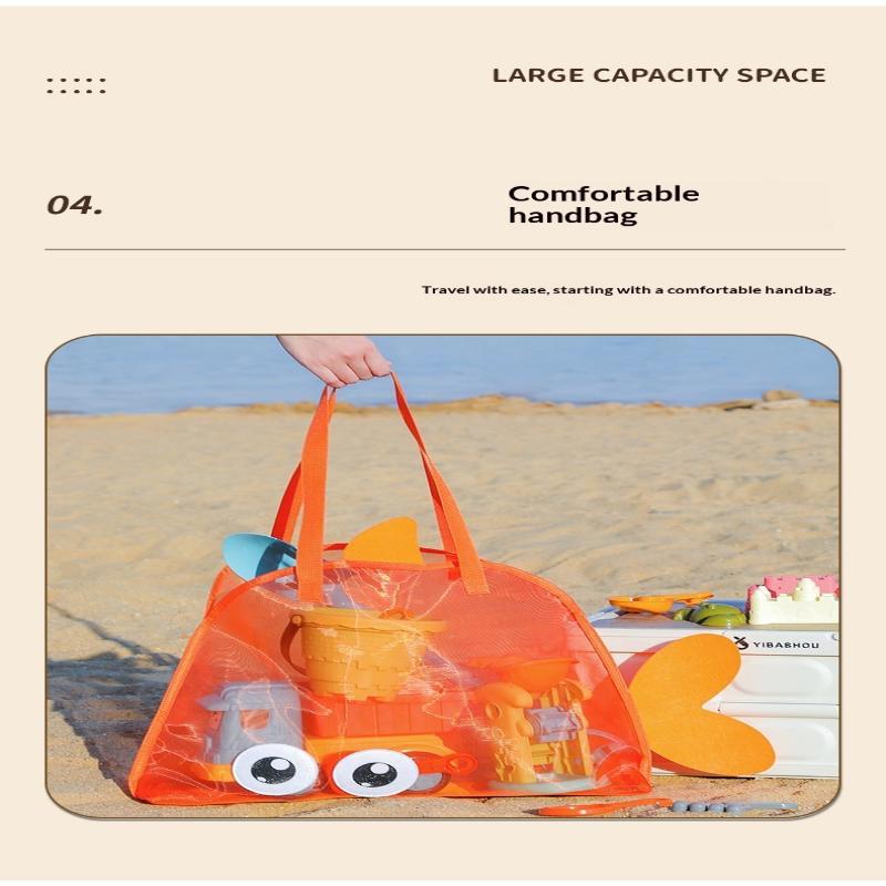 Cute Fish Shaped Mesh Beach Tote Bag Lightweight Breathable For Kids Summer Beach Trips Sand Toy Storage