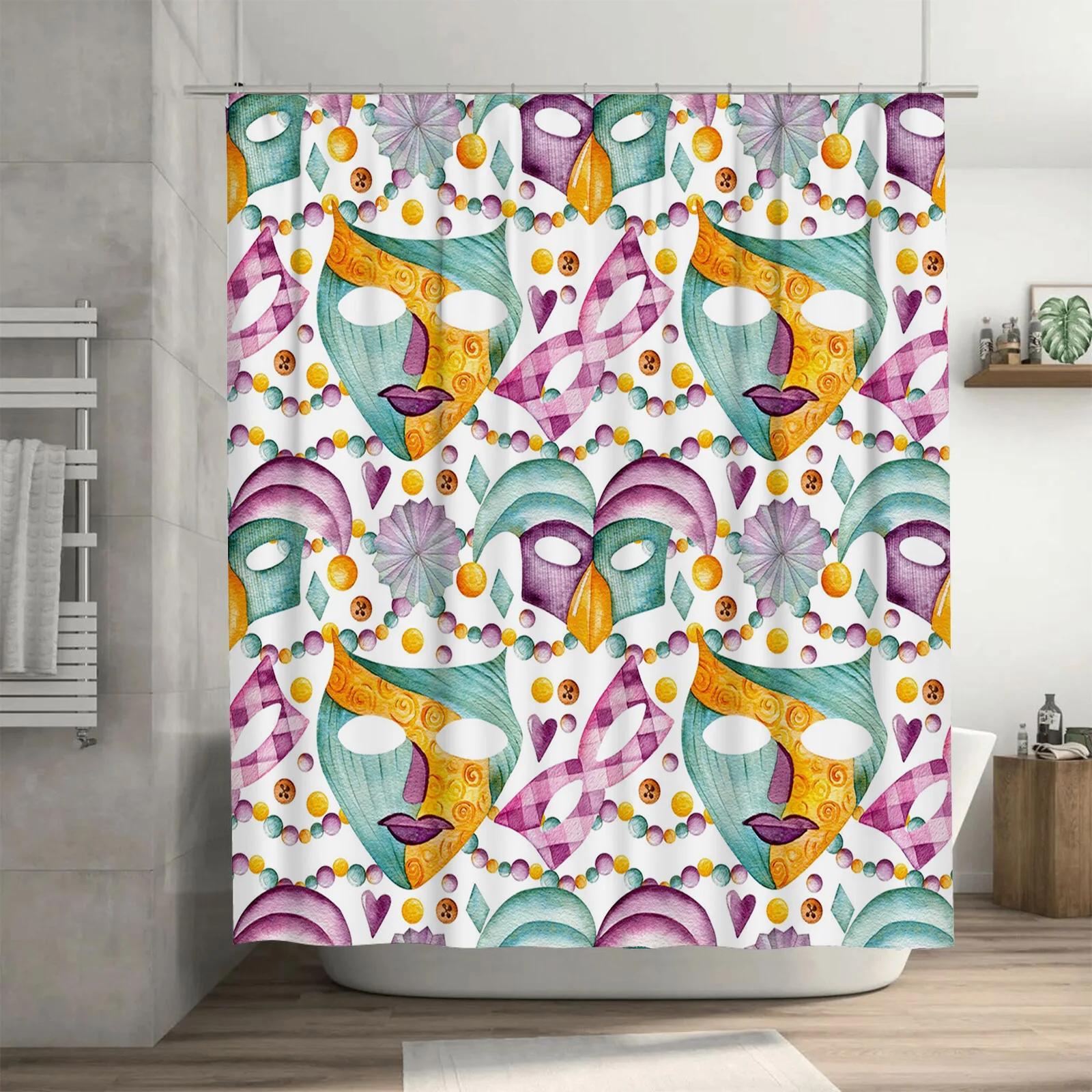 Fancy Fabric Shower Curtain with Floral Mask Print for Bathroom Decor Waterproof Washable Shabby Chic Home Bath Shower Curtains W90xH180cm