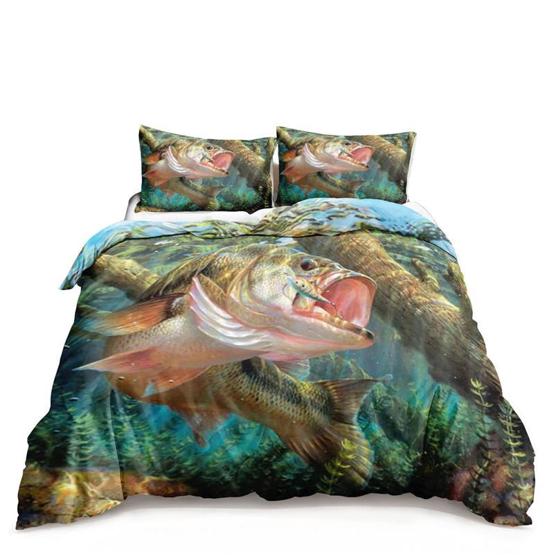 Big Pike Fish Duvet Cover King Queen For Kids Teens Adults Microfiber 3D Print Comforter Cover Hunting And Fishing Bedding Set