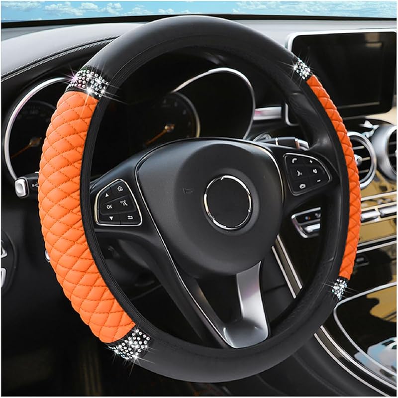 Bling Soft Leather Steering Wheel Cover, 15 Inch Colorful Rhinestones Auto Elastic Steering Wheel Protector, Sparkly Crystal Diamond For Women Girls,