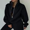 Women Solid Color Long Sleeve Stand Collar Hoodies Suit Autumn Winter Loose Top Wide Leg Pants