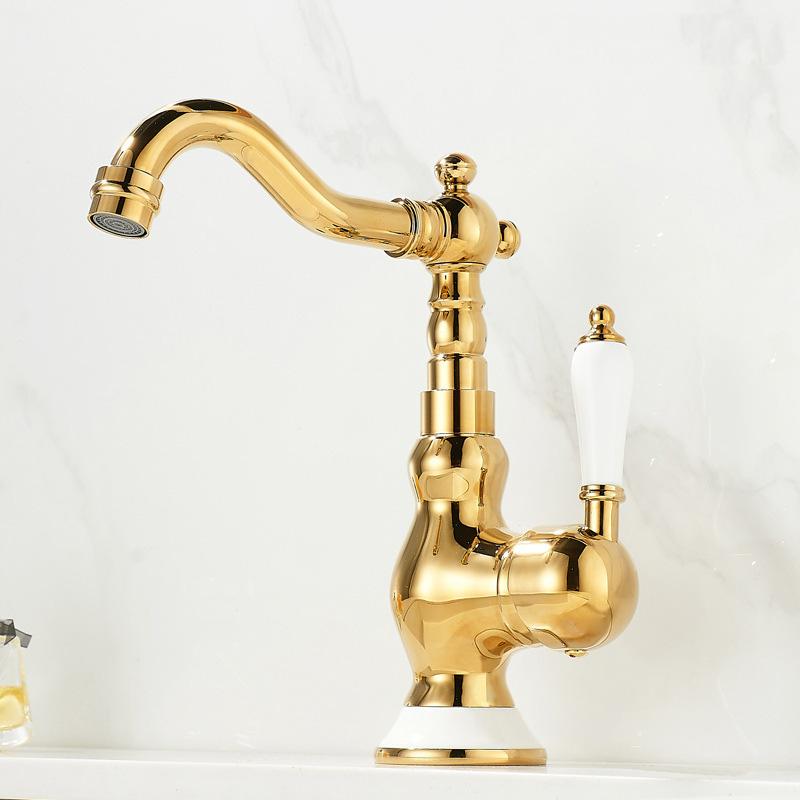 European Style Gold Basin Faucet Chrome Hot and Cold Mixers Antique Wash Basin Faucet Taps The Basin 360 Rotating Faucet