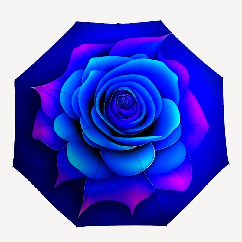 

1pc Blue Rose Auto-Fold Umbrella with One-Touch Open/Close - 8 Reinforced Ribs for Windproof Stability, yy251118230