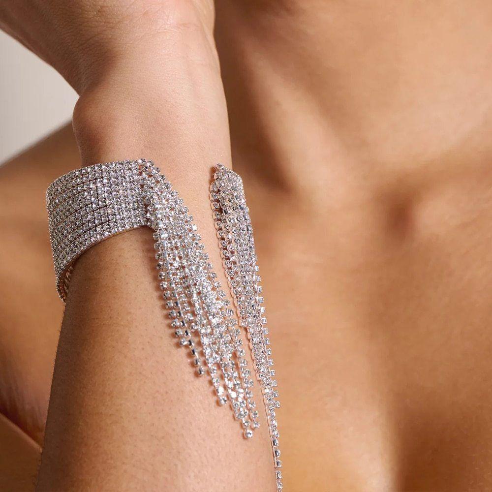 

Costumes Rhinestone Bracelet Multi Layered Cuff Bracelet Vintage Tassel Bracelet Evening Party