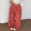 Women's Casual Christmas Print Elastic Waist Loose Fit With Plush Wide Leg Pants