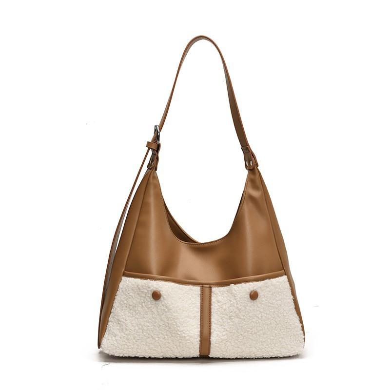 

Large-capacity High-quality Commuting Armpit Bag Niche Exquisite Plush Splicing Shoulder Live Broadcast Universal Tote хакі