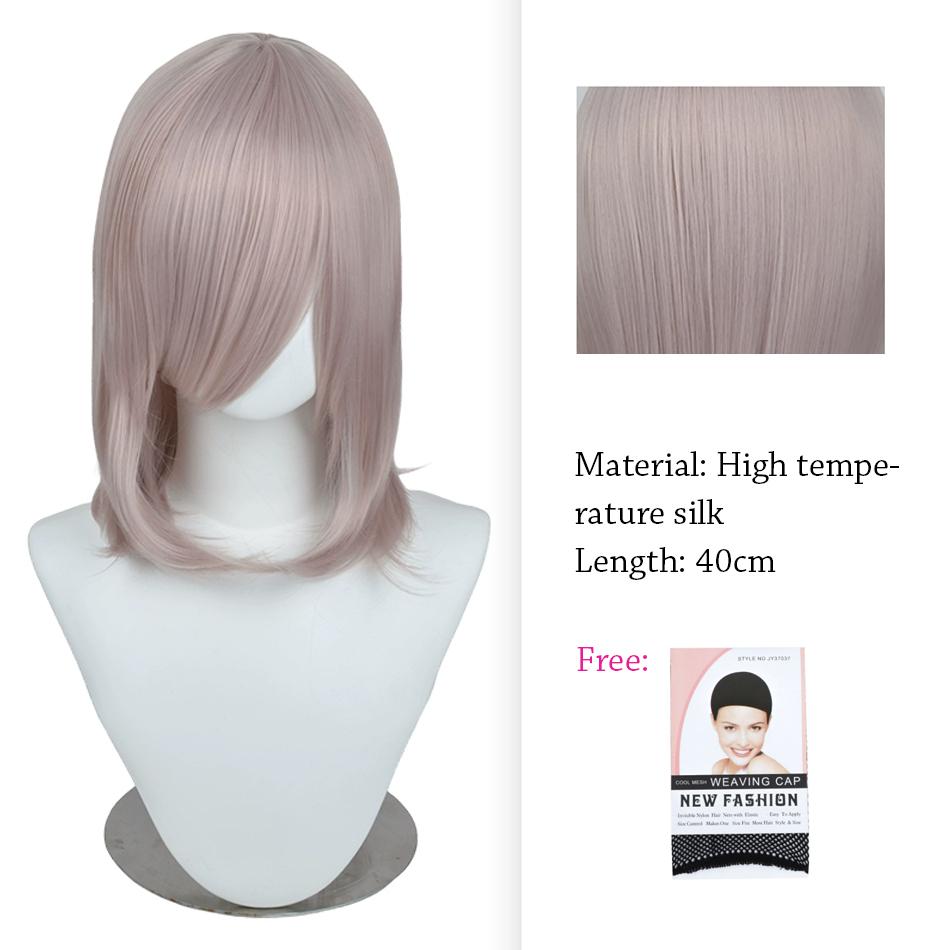 40cm Anime Synthetic White Purple Cosplay Wigs Short Green Hair Straight Silver Wig Pink Hairpiece Short Wig with Bangs