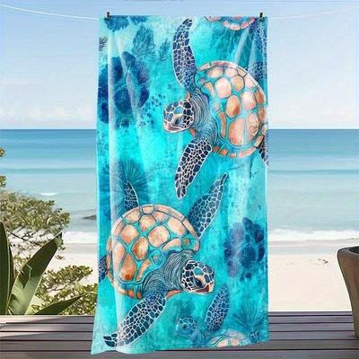 Turtle-Print Large Quick-Drying Beach Towel, Polyester Sand Sun Protection for Surfing Swimming Yoga