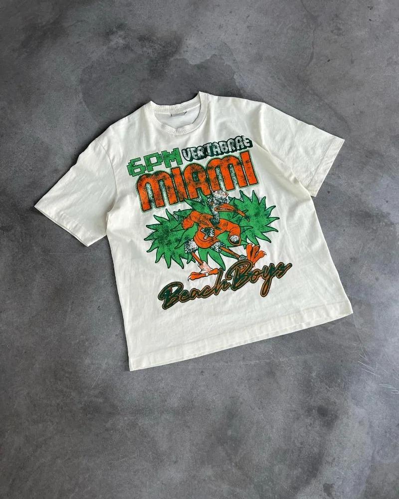 

2024 Американская Уличная Футболка Оверсайз Футболка с Мультяшным Принтом Топ Мужская Y2k Харадзюку Мода Парная Повседневная Свободная Базовая Футболка S