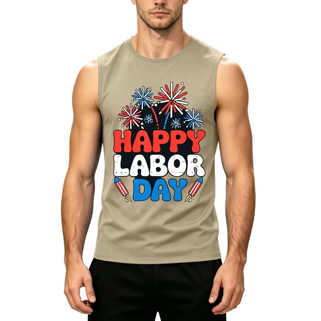 Men's Sleeveless Casual Tank Top Labor Day Graphic Print Summer Muscle Shirt Lightweight Comfortable Fit