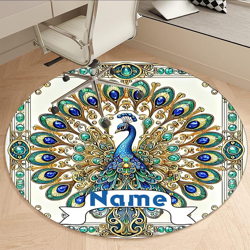 Jeweled Peacock Art Deco Frame With Personalized Name Office Carpet Nonslip Carpet Office Chair Mat Design For Home Bedroom Gift Living Roomt35