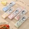 1Pcs Portable Cutlery Set Stainless Steel Cute Cartoon Animal Pattern Handle Spoon Chopstick with Box Travel Student Dinnerware Set
