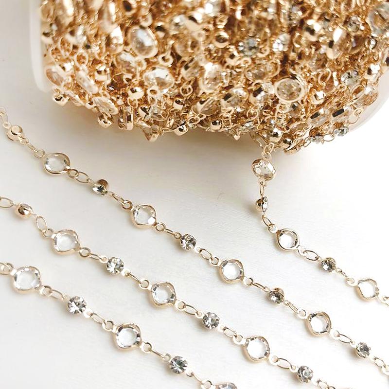 

1meter Green Round Glass Beads Chain Crystal Bead Copper Stick Chains for DIY Necklace Bracelet Making Jewelry Findings Supplies