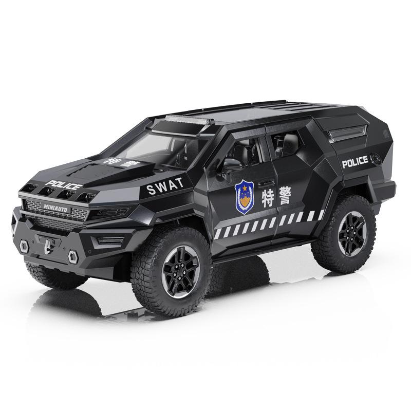 

1:24 Resvani Avenger Police Car Alloy Armored Vehicle Model with Lights, Sound Effects, Baby Educational Toy Gift чёрный