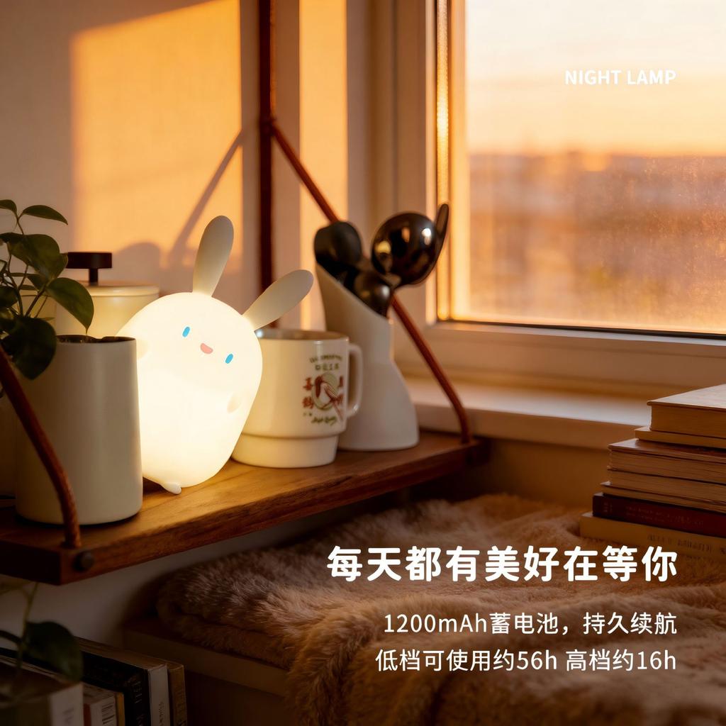 Rabbit Lamp, Cute Wholesale Rabbit Pat Silicone Animal Charging Night Light