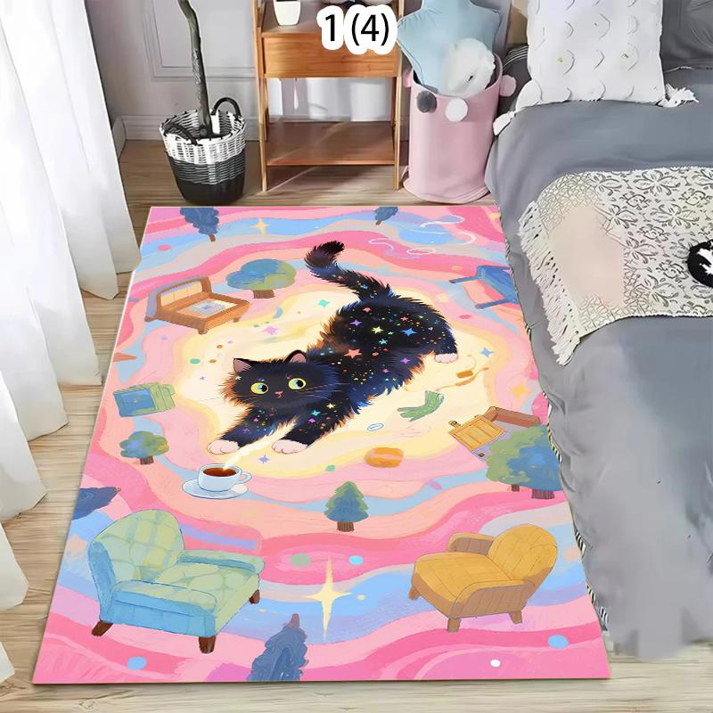 

Non Slip Area Rug Cute Starry Black Cat Carpet Washable Kids Room Bedroom Bathroom Door Mat Washable Entryway Floormat Kawaii 40X60cm