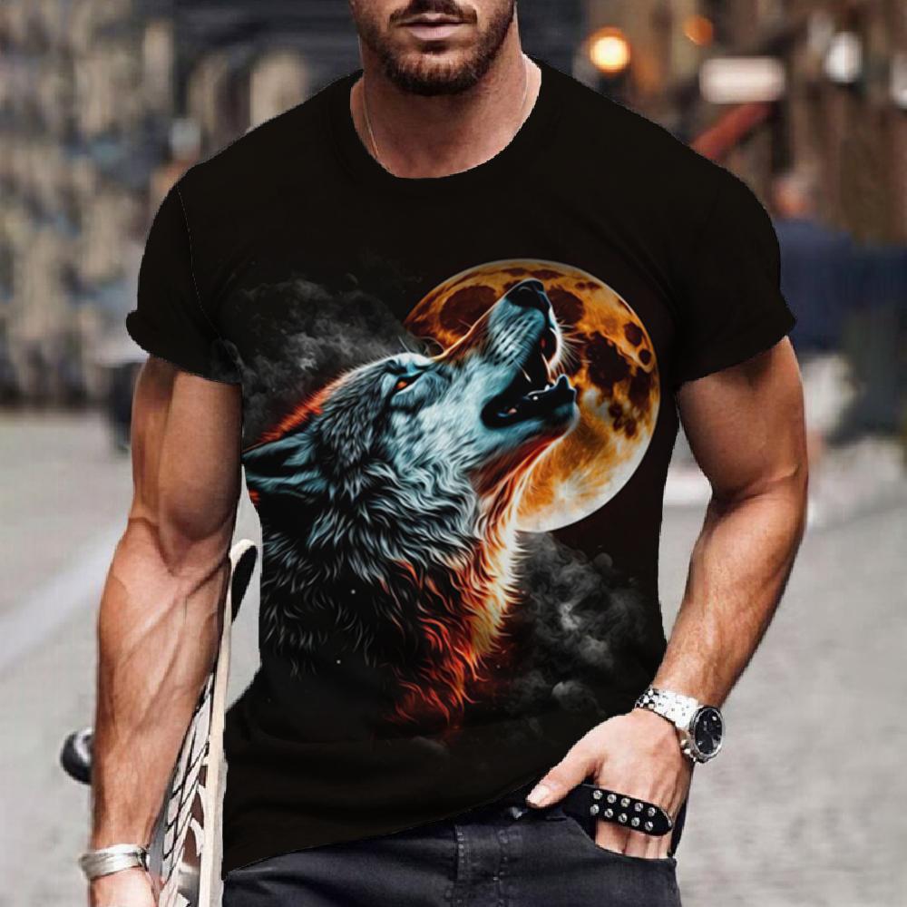 Green Black Wolf 3D Printed Short Sleeved T-shirt Summer Breathable polyester Simple Round Neck Top