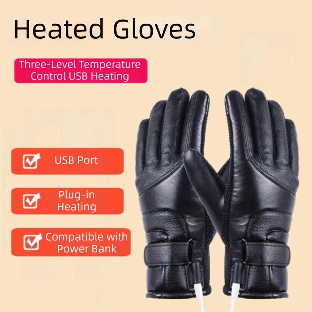 USB Heated Gloves Full Finger Electric Heated Gloves Heating Thermal Mitten  Riding