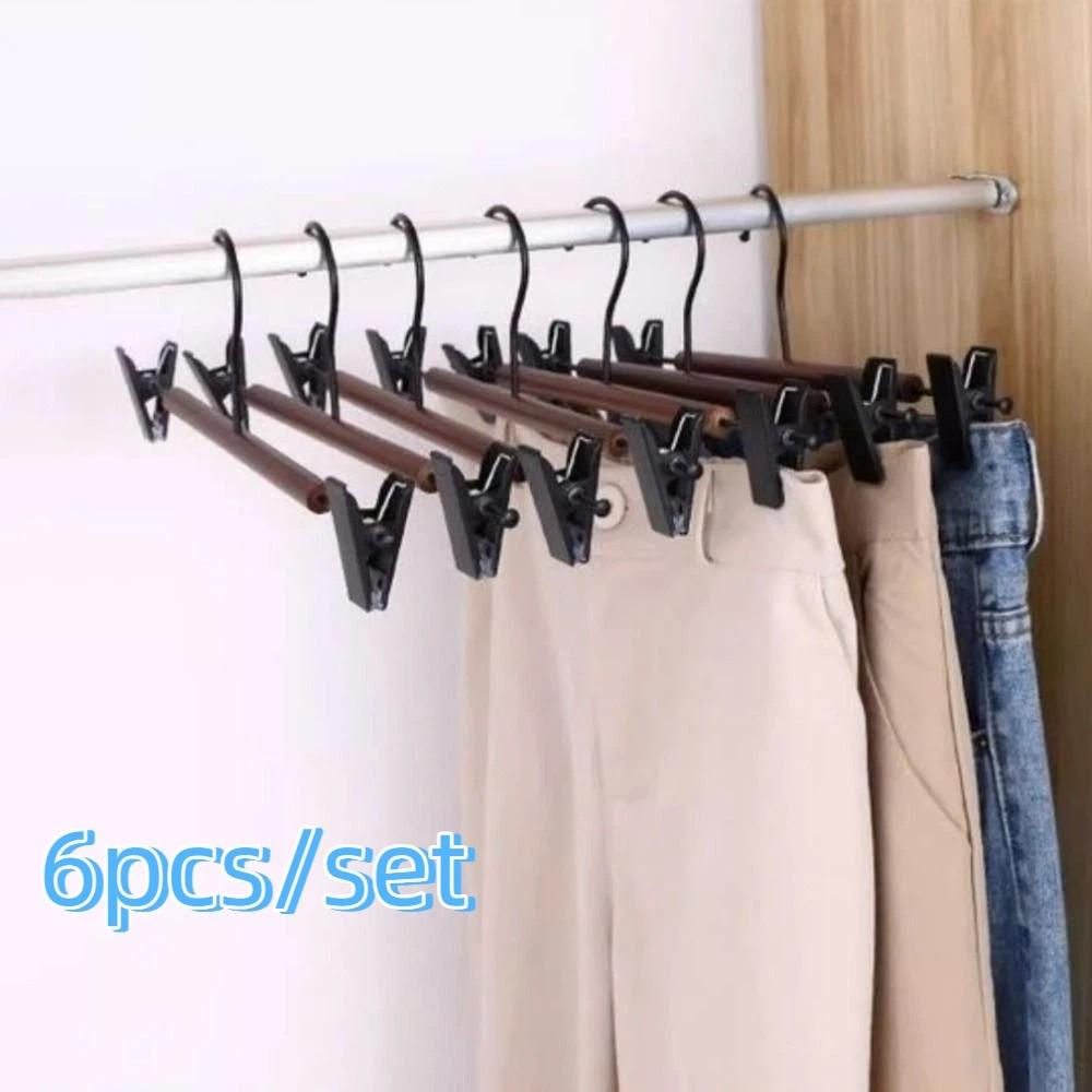 6 Pieces Adjustable Trouser Hangers Anti-slip Clothes Drying Rack Wood Pants Hangers Closet