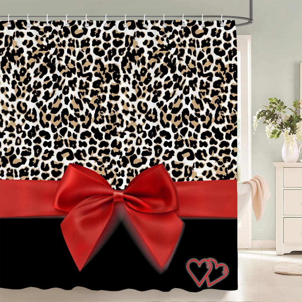 1 Pc Modern Bowknot Leopard Pattern Shower Curtains With Hooks Bathroom Curtains Printing Shower Curtain Home Decor Curtain